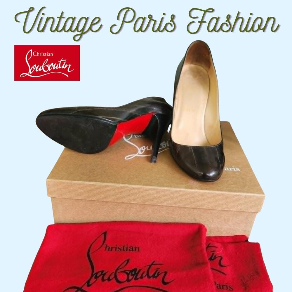 Christian Louboutin Pumps Dark Brown with Vibram & Shiny Red Sole, Great 4" Heel